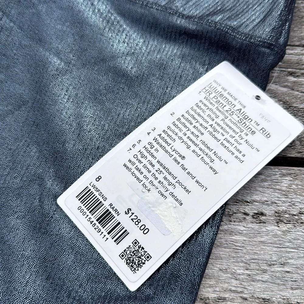 Lululemon Align High-Rise Ribbed Pant 25" Shine Foil Black Night blue SIZE 8 NWT - Picture 4 of 8